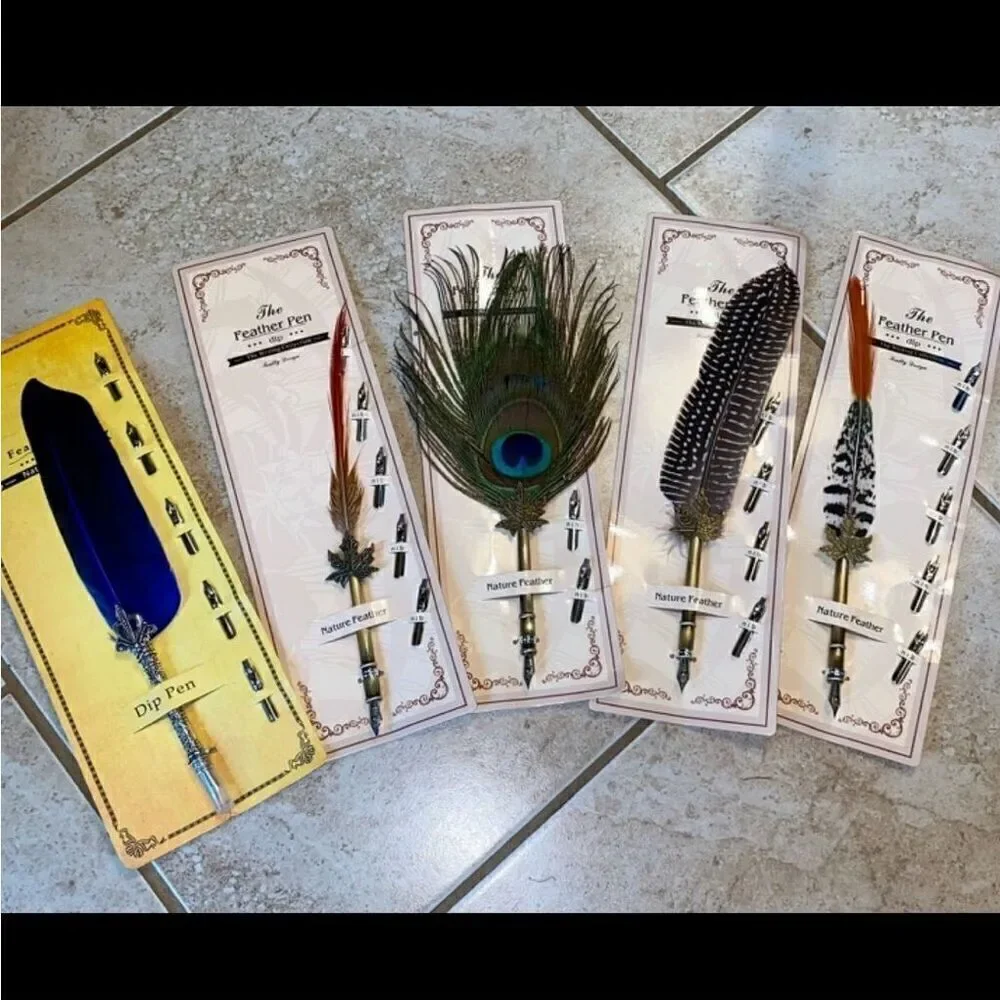 Natural Vintage Style Blue Feather Calligraphy Pen Wedding Christmas Gift New